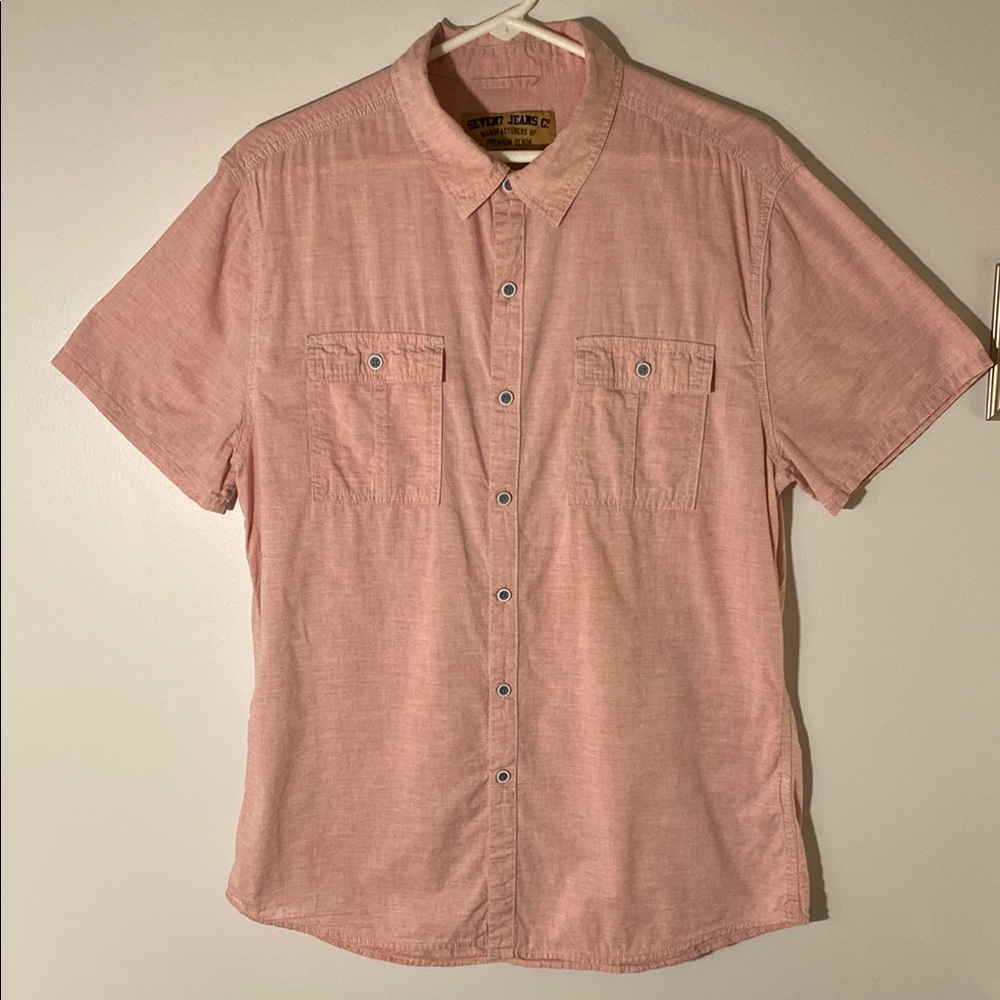 Seven7 Jeans Men’s Shirt Short Sleeve Pink 100% Cotton